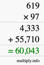 How to calculate 619 times 97 using long multiplication