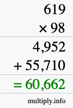 How to calculate 619 times 98 using long multiplication