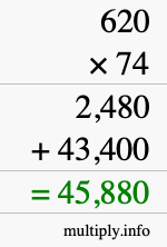 How to calculate 620 times 74 using long multiplication