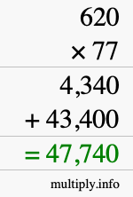 How to calculate 620 times 77 using long multiplication