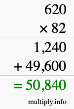 How to calculate 620 times 82 using long multiplication
