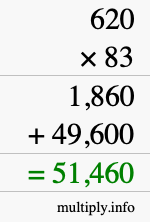 How to calculate 620 times 83 using long multiplication