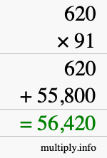 How to calculate 620 times 91 using long multiplication
