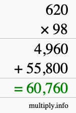 How to calculate 620 times 98 using long multiplication