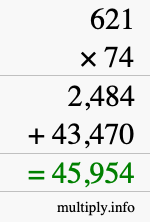 How to calculate 621 times 74 using long multiplication