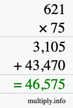 How to calculate 621 times 75 using long multiplication