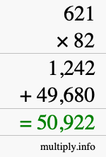 How to calculate 621 times 82 using long multiplication