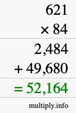 How to calculate 621 times 84 using long multiplication