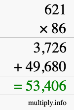 How to calculate 621 times 86 using long multiplication