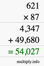 How to calculate 621 times 87 using long multiplication