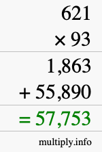 How to calculate 621 times 93 using long multiplication