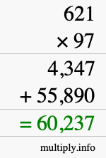 How to calculate 621 times 97 using long multiplication