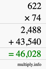 How to calculate 622 times 74 using long multiplication