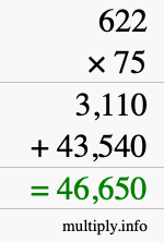 How to calculate 622 times 75 using long multiplication