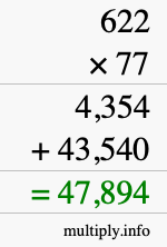 How to calculate 622 times 77 using long multiplication