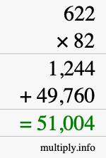 How to calculate 622 times 82 using long multiplication