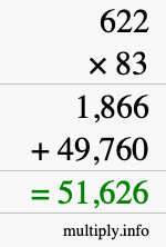 How to calculate 622 times 83 using long multiplication