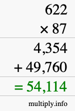 How to calculate 622 times 87 using long multiplication