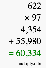 How to calculate 622 times 97 using long multiplication