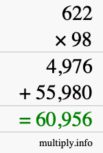 How to calculate 622 times 98 using long multiplication