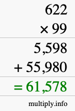 How to calculate 622 times 99 using long multiplication