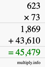 How to calculate 623 times 73 using long multiplication