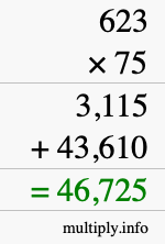 How to calculate 623 times 75 using long multiplication