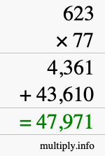 How to calculate 623 times 77 using long multiplication