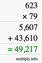 How to calculate 623 times 79 using long multiplication