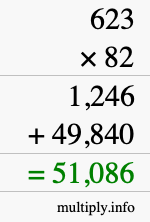 How to calculate 623 times 82 using long multiplication
