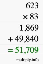 How to calculate 623 times 83 using long multiplication