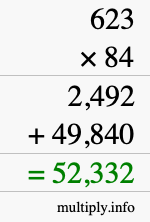 How to calculate 623 times 84 using long multiplication