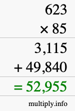 How to calculate 623 times 85 using long multiplication