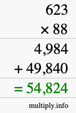 How to calculate 623 times 88 using long multiplication