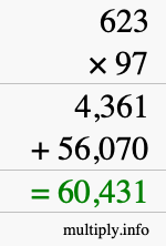How to calculate 623 times 97 using long multiplication