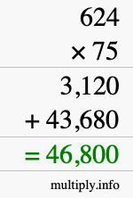 How to calculate 624 times 75 using long multiplication