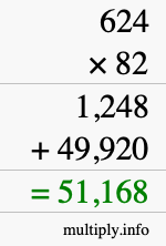 How to calculate 624 times 82 using long multiplication