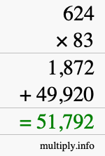 How to calculate 624 times 83 using long multiplication