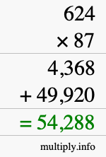 How to calculate 624 times 87 using long multiplication