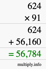 How to calculate 624 times 91 using long multiplication