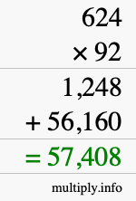 How to calculate 624 times 92 using long multiplication