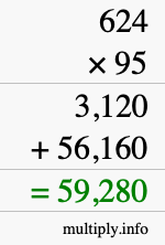 How to calculate 624 times 95 using long multiplication