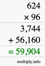 How to calculate 624 times 96 using long multiplication