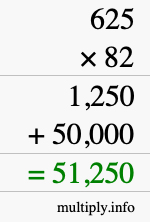 How to calculate 625 times 82 using long multiplication