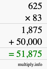 How to calculate 625 times 83 using long multiplication