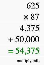 How to calculate 625 times 87 using long multiplication