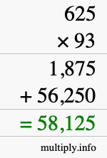 How to calculate 625 times 93 using long multiplication