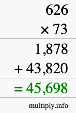How to calculate 626 times 73 using long multiplication