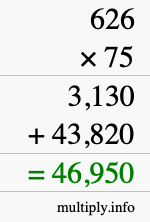 How to calculate 626 times 75 using long multiplication