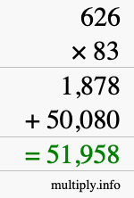 How to calculate 626 times 83 using long multiplication